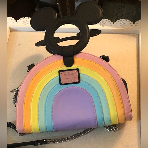 Disney By Loungefly Rainbow Crossbody Bag With Mickey Ears Handle - Picture 9 of 13